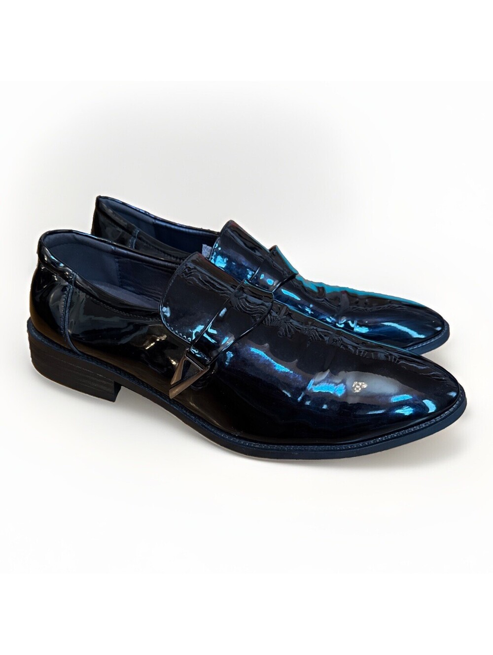 EUC Men's Black Formal Tuxedo Wedding Loafers Faux Patent Oxford Slip On Size 13